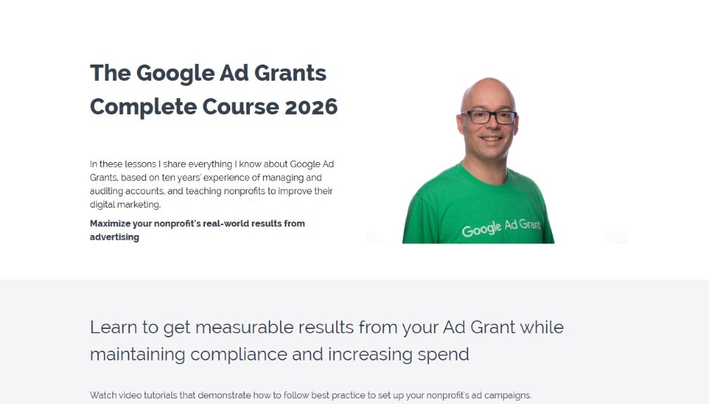 Jason King course website showing the Google Ad Grants Complete Course