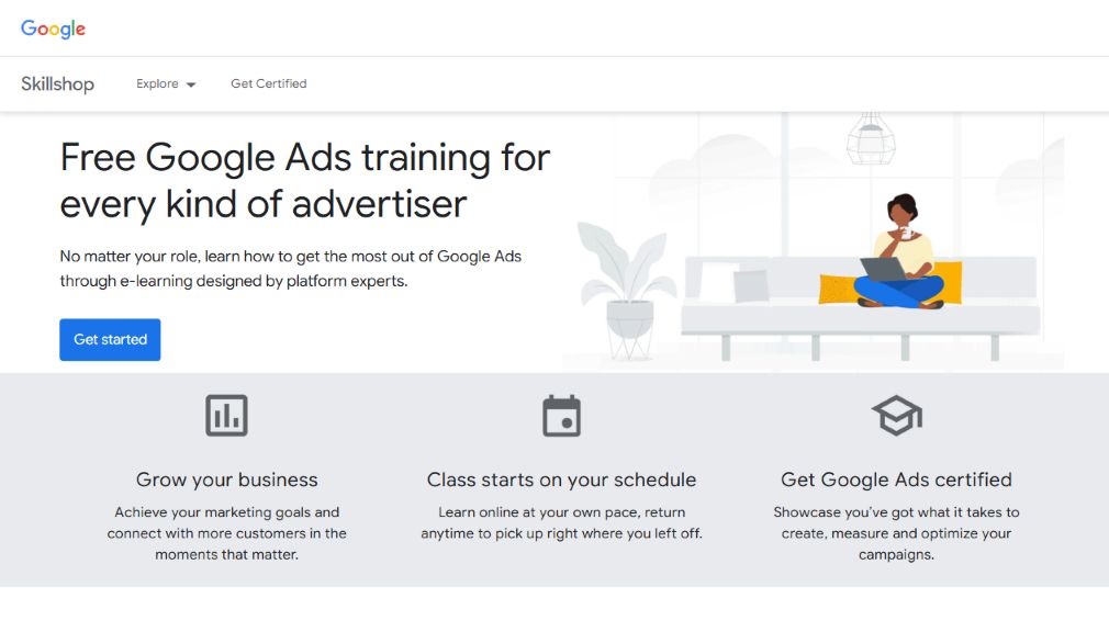 Google Skillshop website presenting its free Google Ads training