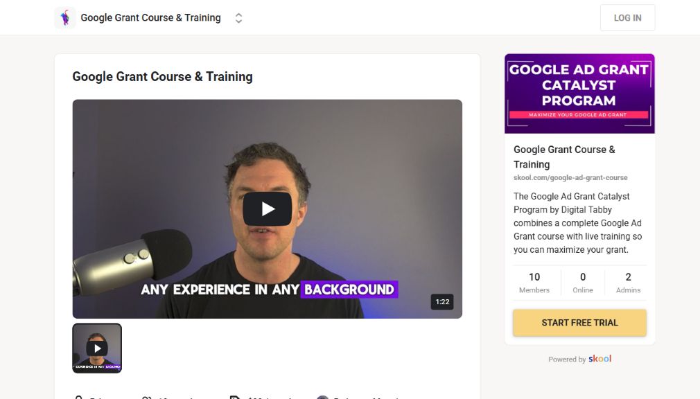 Digital Tabby Google Ad Grant training listing showing its monthly course and coaching membership