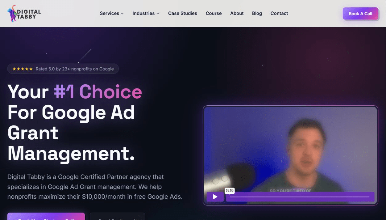 Screenshot of the Digital Tabby Google Ad Grant management homepage